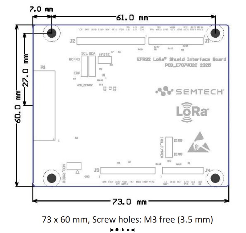 Mechanical Drawing - Semtech LRDVK17INTERFACE ​LoRa® Shield Interface Board